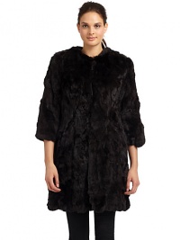 THE LOOKLuxurious pieced rabbit furJewelneckConcealed hook-and-bar closureThree-quarter length sleevesTHE FITAbout 36 from shoulder to hemTHE MATERIALDyed pieced rabbit furFully linedCARE & ORIGINDry clean by fur specialistImportedFur origin: ChinaModel shown is 5'10 (177cm) wearing US size Small. 