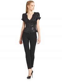 THE LOOKAllover tonal rhinestone embellishmentsGathered, padded shoulders with ruchingScoopneckFront zip closureShort sleevesFront and back Princess seamsTHE FITAbout 21 from shoulder to hemTHE MATERIAL57% silk/40% acetate/3% elastaneFully linedCARE & ORIGINDry cleanMade in ItalyModel shown is 5'10½ (179cm) wearing US size 4. THE LOOKAllover tonal rhinestone embellishmentsGathered, padded shoulders with ruchingScoopneckFront zip closureShort sleevesFront and back Princess seamsTHE FITAbout 21 from shoulder to hemTHE MATERIAL57% silk/40% acetate/3% elastaneFully linedCARE & ORIGINDry cleanMade in ItalyModel shown is 5'10½ (179cm) wearing US size 4.