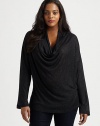 Offering sparkling style, this top will fit you flawlessly. Its cowlneck and draped details will give you the silhouette you covet. CowlneckLong sleevesPull-on styleAbout 26 from shoulder to hemModalMachine washMade in USA