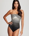 Optical stripes lend this Gottex bandeau swimsuit graphic, high-fashion appeal-but the best part is how incredibly flattering the pattern makes this must-have.