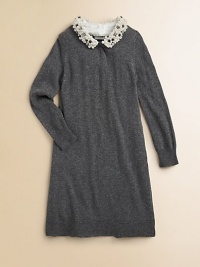 A charming pearl and rhinestone-embellished collar adds glamorous style to a classic sweater dress.Removable pearl and rhinestone embellished collarLong sleevesButton detail at collarPullover styleViscose/Polyamid/CashmereRemove collar and hand washImported A charming pearl and rhinestone-embellished collar adds glamorous style to a classic sweater dress.Removable pearl and rhinestone embellished collarLong sleevesButton detail at collarPullover styleViscose/Polyamid/CashmereRemove collar and hand washImported