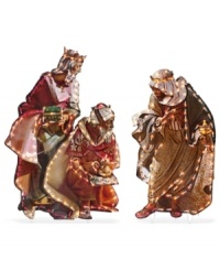 Light up your lawn with these large-scale outdoor decorations of the Three Wise Men, each holding their gifts to present to Baby Jesus. Pair with the coordinating Holy Family 3 Piece Set for the full Nativity scene. Light up your lawn with these large-scale outdoor decorations of the Three Wise Men, each holding their gifts to present to Baby Jesus. Pair with the coordinating Holy Family 3 Piece Set for the full Nativity scene.