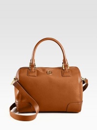 Remarkable craftsmanship and attention to detail defines this structured top-handle satchel of supple leather with an adjustable and detachable shoulder strap for added versatility.Double top handles, 5 dropAdjustable shoulder strap, 11-24 dropZip closureTwo outside open pocketsTwo inside open pocketsOne inside zip pocketProtective metal feetCotton liningLeather11W x 8H x 6DImported Remarkable craftsmanship and attention to detail defines this structured top-handle satchel of supple leather with an adjustable and detachable shoulder strap for added versatility.Double top handles, 5 dropAdjustable shoulder strap, 11-24 dropZip closureTwo outside open pocketsTwo inside open pocketsOne inside zip pocketProtective metal feetCotton liningLeather11W x 8H x 6DImported