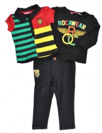 Rocawear Toddler Girls Black & Multi Color 3Pc Denim Pant Set (2T) Rocawear Toddler Girls Black & Multi Color 3Pc Denim Pant Set (2T)