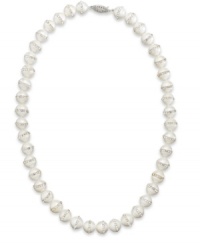 Unrivaled elegance. This rhodium-plated sterling silver necklace features a winning combination of cultured freshwater pearls (10-11 mm) and sparkling Austrian crystals (2 mm) in a unique halo design. Clasp is crafted in a filigree pattern. Approximate length: 18 inches. Unrivaled elegance. This rhodium-plated sterling silver necklace features a winning combination of cultured freshwater pearls (10-11 mm) and sparkling Austrian crystals (2 mm) in a unique halo design. Clasp is crafted in a filigree pattern. Approximate length: 18 inches.