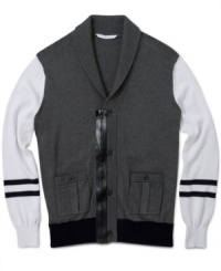 Why not a shawl-collared sweater with a zip up front? Sean John designs a cardigan that mixes the best of both collegiate and street. Why not a shawl-collared sweater with a zip up front? Sean John designs a cardigan that mixes the best of both collegiate and street.