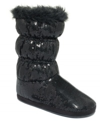 Cold-weather glam. Roxy's Candy Cane faux-fur slipper booties are shiny and fun, the perfect pick-me-up on those blah winter days. Cold-weather glam. Roxy's Candy Cane faux-fur slipper booties are shiny and fun, the perfect pick-me-up on those blah winter days.
