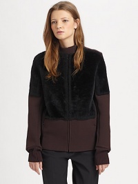 Ultra-soft shearling panels elevate this modern zip-front topper.Band collarShearling front panelFront zipZipper pocketsRib-knit cuffsRib-knit back hemlineFully linedAbout 25 from shoulder to hemWoolDry cleanImportedFur origin: SpainModel shown is 5'10 (177cm) wearing US size 4. Ultra-soft shearling panels elevate this modern zip-front topper.Band collarShearling front panelFront zipZipper pocketsRib-knit cuffsRib-knit back hemlineFully linedAbout 25 from shoulder to hemWoolDry cleanImportedFur origin: SpainModel shown is 5'10 (177cm) wearing US size 4.