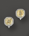 From Judith Ripka's Estate collection comes a stunning pair of Ascher cut earrings, showcasing dazzling canary crystals.