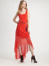 Sheer silk chiffon drapes effortlessly over a shorter scoopneck shift in this layered and belted design.ScoopneckSleevelessTassel beltAbout 43 from natural waistSilkDry cleanImportedModel shown is 5'10 (177cm) wearing US size Small. Sheer silk chiffon drapes effortlessly over a shorter scoopneck shift in this layered and belted design.ScoopneckSleevelessTassel beltAbout 43 from natural waistSilkDry cleanImportedModel shown is 5'10 (177cm) wearing US size Small.
