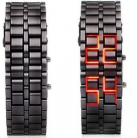 Mens Black Metal Band Iron Lava Samurai Style Wrist Watch Faceless Japanese Inspired Red LED-BKRD Mens Black Metal Band Iron Lava Samurai Style Wrist Watch Faceless Japanese Inspired Red LED-BKRD