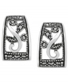 A beautiful pattern develops on these J-shaped hoop earrings from Genevieve & Grace. Set in sterling silver, the pair features a filigree design with marcasite for a visually appealing look. Approximate size: 5/8 by 7/8 inch.