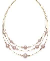 Lovely in layers. A 3-row loop chain sets apart this darling pink plastic pearl necklace from Charter Club. Made in gold tone mixed metal. Approximate length: 16-1/2 inches + 1-1/2-inch extender. Lovely in layers. A 3-row loop chain sets apart this darling pink plastic pearl necklace from Charter Club. Made in gold tone mixed metal. Approximate length: 16-1/2 inches + 1-1/2-inch extender.