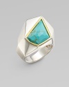 A geometric style with a beautiful turquoise stone accented in 18k goldplated sterling silver. Sterling silverTurquoise18k goldplated sterling silverWidth, about 1Imported