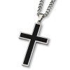 Black Carbon Fiber and Polished Stainless Steel Cross Necklace on 24 Inch Chain