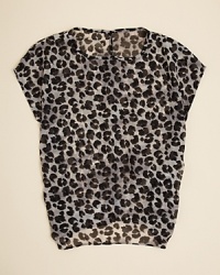 A boxy tee rendered in weightless chiffon, with allover animal print and ruching at the sides. A boxy tee rendered in weightless chiffon, with allover animal print and ruching at the sides.