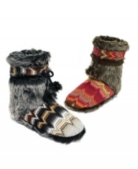 With an Aztec-inspired design and faux fur trim, these booties from Steve Madden will keep feet toasty and on-trend. With an Aztec-inspired design and faux fur trim, these booties from Steve Madden will keep feet toasty and on-trend.