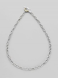 Sterling silver and 18k gold small figaro chain. Toggle closure 18 long Imported Sterling silver and 18k gold small figaro chain. Toggle closure 18 long Imported
