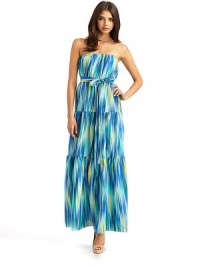 THE LOOKStrapless styleMulticolor geometric print throughoutElastic top lineTiered skirtTie-frontTHE FITAbout 42 from natural waistTHE MATERIAL70% cotton/30% silkFully linedCARE & ORIGINDry cleanImported THE LOOKStrapless styleMulticolor geometric print throughoutElastic top lineTiered skirtTie-frontTHE FITAbout 42 from natural waistTHE MATERIAL70% cotton/30% silkFully linedCARE & ORIGINDry cleanImported