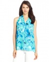 Vince Camuto Women's Sleeveless V-Neck Sea Flowers Blouse