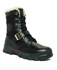 This pair of men's boots was built for comfort with plush shearling inside. These warm and weather-resistant quilted leather-and-oil-cloth boots for men from Polo Ralph Lauren get you through the season in sleek, handsome style. This pair of men's boots was built for comfort with plush shearling inside. These warm and weather-resistant quilted leather-and-oil-cloth boots for men from Polo Ralph Lauren get you through the season in sleek, handsome style.