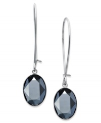 A splash of alluring color from Swarovski. A bezel-set, oval-cut Jet Hematite crystal offers a lovely backdrop on these drop earrings. Crafted in ruthenium-plated mixed metal. Approximate drop: 1-3/4 inches. A splash of alluring color from Swarovski. A bezel-set, oval-cut Jet Hematite crystal offers a lovely backdrop on these drop earrings. Crafted in ruthenium-plated mixed metal. Approximate drop: 1-3/4 inches.