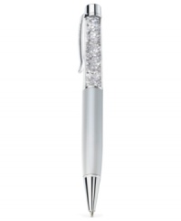 Penmanship with panache. Swarovski's crystalline ballpoint pen is crafted with silver-tone and white pearl-colored details, and features clear crystals for a sparkling touch. Item comes packaged in a velvet pouch. Black ink. Approximate size: 5-3/5 x 3/5 inches. Penmanship with panache. Swarovski's crystalline ballpoint pen is crafted with silver-tone and white pearl-colored details, and features clear crystals for a sparkling touch. Item comes packaged in a velvet pouch. Black ink. Approximate size: 5-3/5 x 3/5 inches.