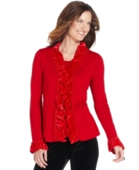 Cozy into Elementz ruffle-trim layered-look top for a luxe look this autumn. Cozy into Elementz ruffle-trim layered-look top for a luxe look this autumn.