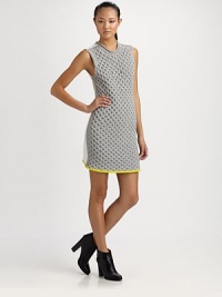 A simple shift finished with a textured honeycomb front and rolled neckline.SleevelessHoneycomb frontContrast hemPullover styleAbout 17 from natural waistFront: 65% cotton/35% nylon; back: 79% cotton/19% nylon/2% spandexDry cleanImported A simple shift finished with a textured honeycomb front and rolled neckline.SleevelessHoneycomb frontContrast hemPullover styleAbout 17 from natural waistFront: 65% cotton/35% nylon; back: 79% cotton/19% nylon/2% spandexDry cleanImported
