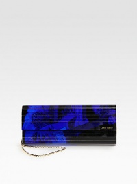 This rock n' roll-inspired acrylic clutch can be worn on the shoulder with a versatile chain strap. Detachable chain shoulder strap, 18¼ dropMagnetic snap closure on front flapOne inside open pocketSatin lining9½W X 4H X 1¼DMade in Italy This rock n' roll-inspired acrylic clutch can be worn on the shoulder with a versatile chain strap. Detachable chain shoulder strap, 18¼ dropMagnetic snap closure on front flapOne inside open pocketSatin lining9½W X 4H X 1¼DMade in Italy