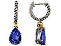 Rope Design Created Sapphire 10x7 Pear Hoop Drop Hanging Earrings in 925 Sterling Silver
