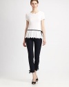 Italian wool pants with a touch of stretch, enhanced by timeless bow-adorned cuffs. Tab closureZip flyFront slash pocketsBow-adorned cuffsSingle back besom pocketFully linedInseam, about 29Virgin wool/elastaneDry cleanMade in Italy of imported fabricSIZE & FITModel shown is 5'10 (177cm) wearing US size 4. 