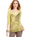 Expand your fall weekend attire with this casual top from Style&co. featuring ruched sleeves and a pretty print!