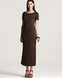Line up your look in a striped Theory maxi dress--smart in black and brown for work-to-weekend chic. Line up your look in a striped Theory maxi dress--smart in black and brown for work-to-weekend chic.