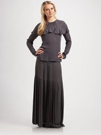 Pleats make a statement in a floor-sweeping skirt with a fresh dropped waist.Side zip closure About 44 from natural waist Polyester; dry clean ImportedModel shown is 5'10 (177cm)wearing US size 4. Pleats make a statement in a floor-sweeping skirt with a fresh dropped waist.Side zip closure About 44 from natural waist Polyester; dry clean ImportedModel shown is 5'10 (177cm)wearing US size 4.
