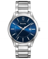 A unique take on a modern classic, this Bulova dress watch grabs attention with a mesmerizing blue dial. A unique take on a modern classic, this Bulova dress watch grabs attention with a mesmerizing blue dial.