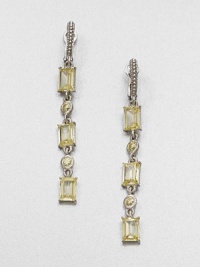 Beautiful, baguette canary crystal stones set in intricately designed, sterling silver in a long and elegant drop design. Canary crystalSterling silverLength, about 2.2Post backImported