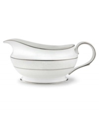This elegant sauce boat is accented with a delicate flourish of vine-like, white-on-white imprints with raised, iridescent enamel dots. Holds 16 oz. 9 long. From Lenox's dinnerware and dishes collection. This elegant sauce boat is accented with a delicate flourish of vine-like, white-on-white imprints with raised, iridescent enamel dots. Holds 16 oz. 9 long. From Lenox's dinnerware and dishes collection.