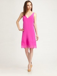 Vibrant silk chiffon in an easy-fit V-neck shift styled with a chic layered hem.V necklineSleevelessFlat frontCenter back zipperAbout 39 from shoulder to hemSilkDry cleanImportedModel shown is 5'9 (175cm) wearing US size 4. Vibrant silk chiffon in an easy-fit V-neck shift styled with a chic layered hem.V necklineSleevelessFlat frontCenter back zipperAbout 39 from shoulder to hemSilkDry cleanImportedModel shown is 5'9 (175cm) wearing US size 4.