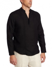 Cubavera Men's Long Sleeve Banded Collar Popover With With Pickstitch And Tucking