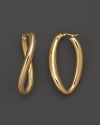 Gleaming 14K yellow gold hoop earrings are a twist on the classic, wearable style.