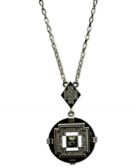Timely fashion. T Tahari's Definitely Deco necklace evokes the Art Deco era and is crafted from silver-tone mixed metal. The pendant is crafted from black enamel and accented with colorful crystals. With a Base metal is nickel-free for sensitive skin. Approximate length: 18 inches + 3-inch extender. Approximate drop: 2-1/4 inches. Timely fashion. T Tahari's Definitely Deco necklace evokes the Art Deco era and is crafted from silver-tone mixed metal. The pendant is crafted from black enamel and accented with colorful crystals. With a Base metal is nickel-free for sensitive skin. Approximate length: 18 inches + 3-inch extender. Approximate drop: 2-1/4 inches.