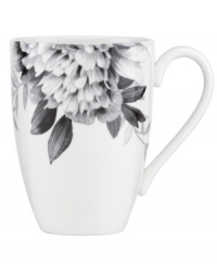 Subdued in shades of gray, the vivacious florals of Moonlit Garden dinnerware adorn this sleek white mug with modern romance. In durable Lenox porcelain. Subdued in shades of gray, the vivacious florals of Moonlit Garden dinnerware adorn this sleek white mug with modern romance. In durable Lenox porcelain.