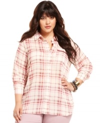 Look pretty in plaid with American Rag's long sleeve plus size shirt. Look pretty in plaid with American Rag's long sleeve plus size shirt.