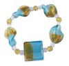 Bracelet - B65 - Murano Style Glass - Twists and Square ~ Aqua and Topaz