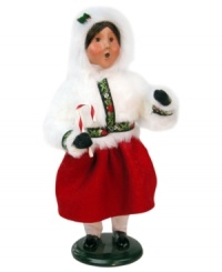 Flushed from the cold but filled with warmth, this young caroler is ready for the North Pole's biggest event of the year in a fluffy snow-white coat. A beauty from Byers' Choice. Flushed from the cold but filled with warmth, this young caroler is ready for the North Pole's biggest event of the year in a fluffy snow-white coat. A beauty from Byers' Choice.