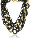 Kenneth Jay Lane 4 Row Polished Gold and Black Link Necklace