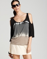 Make a bohemian beachwear statement with this dip dye printed coverup from Debbie Katz. Post-plunge, this tunic perfects a low-key lounge look. Make a bohemian beachwear statement with this dip dye printed coverup from Debbie Katz. Post-plunge, this tunic perfects a low-key lounge look.