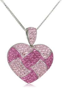 Carnevale Sterling Silver Pink Quilted Heart with Swarovski Elements Pendant Necklace, 18 Carnevale Sterling Silver Pink Quilted Heart with Swarovski Elements Pendant Necklace, 18