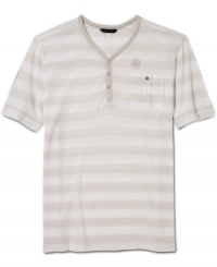 A casual classic, this short-sleeved henley from Sean John is a quick update from your basic tee. A casual classic, this short-sleeved henley from Sean John is a quick update from your basic tee.